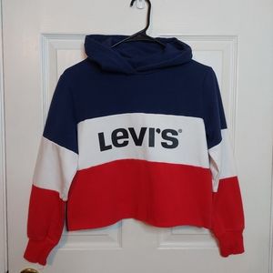 Levi's Red White Blue Colorblock Cropped Hoodie Sweatshirt Retro America Size L
